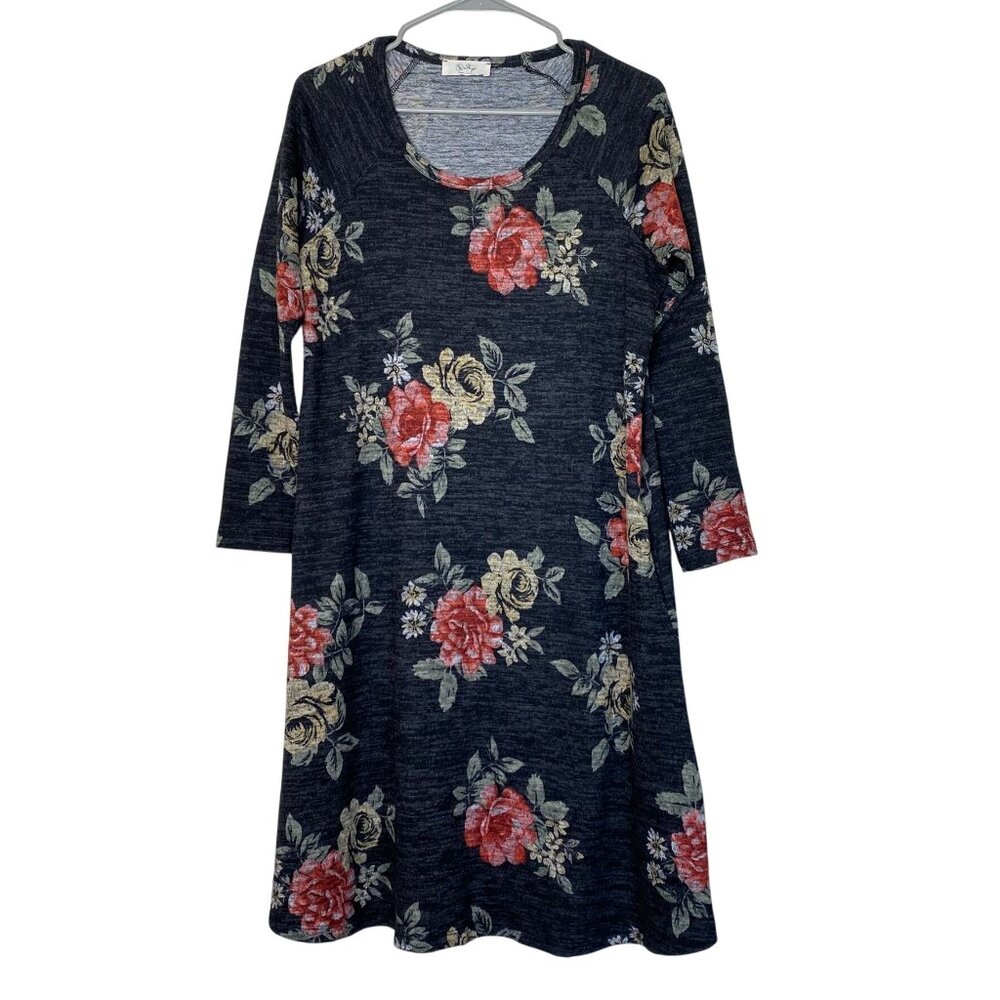 Be Stage S Floral A-Line Dress Made in USA Comfy Stretch Casual Romantic Boho